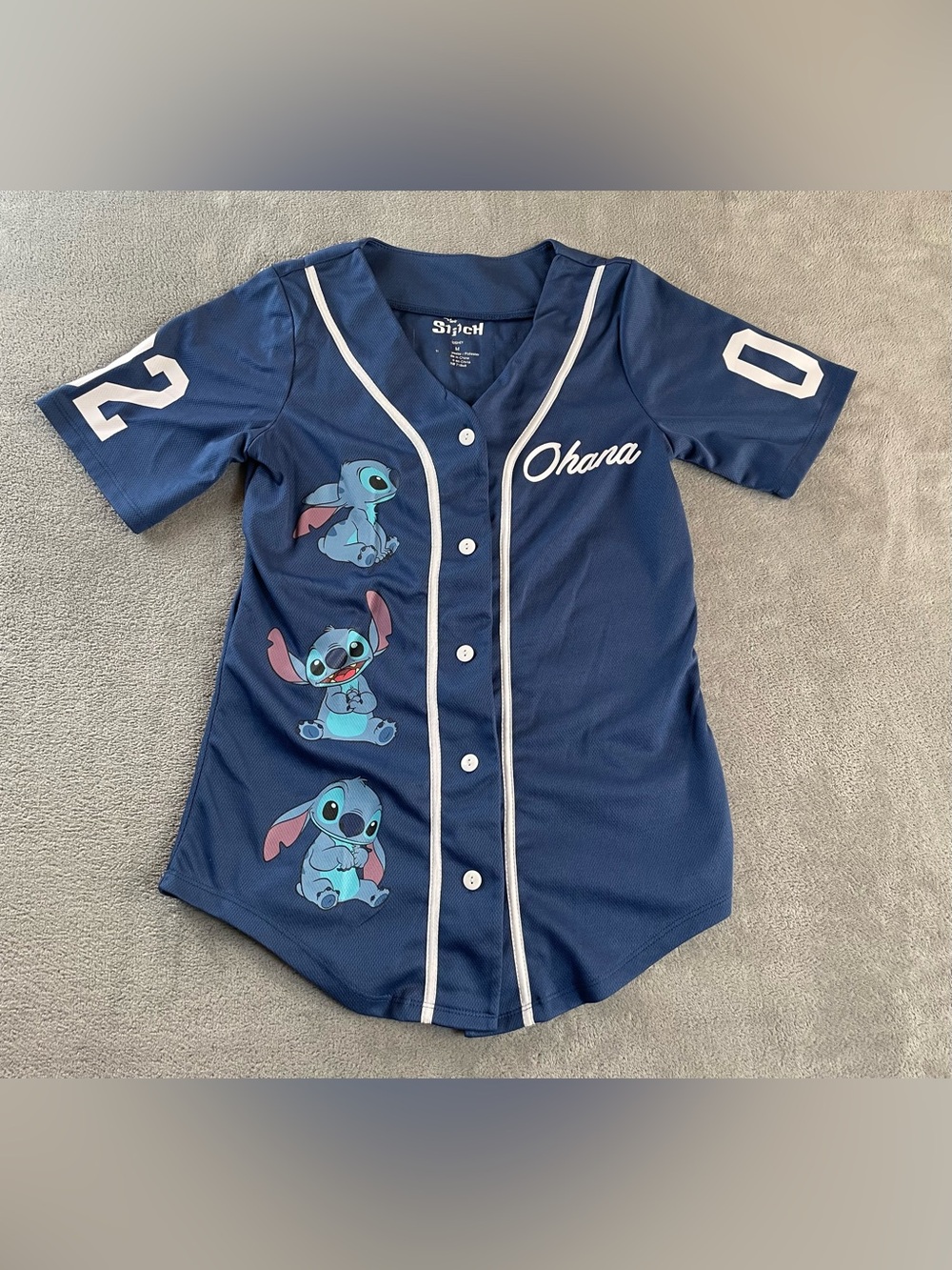 Disney Stitch Graphic Womens Size Medium 17x27 Button Up Baseball Style Jersey